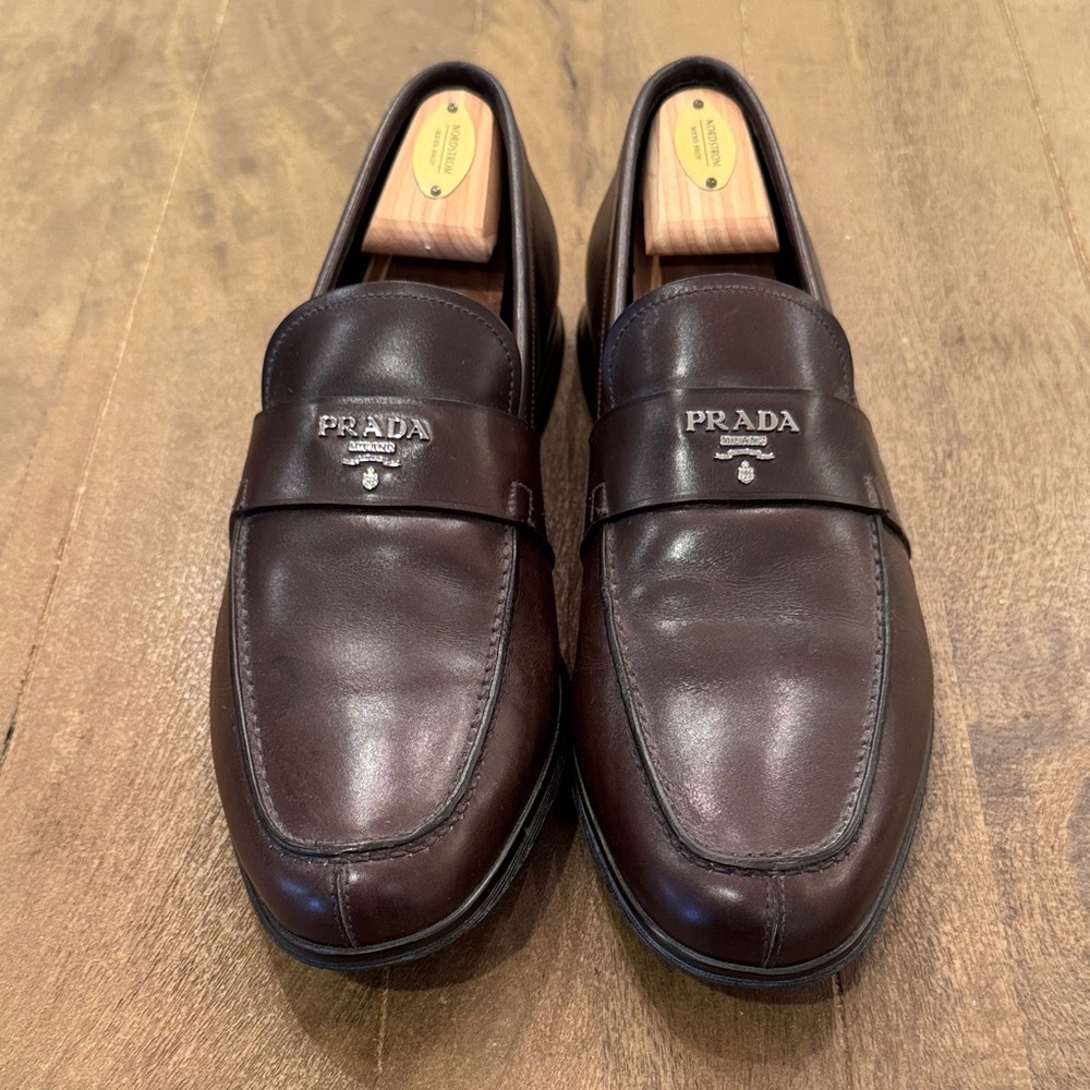 Prada Men's Dark Brown Leather Slip-Ons